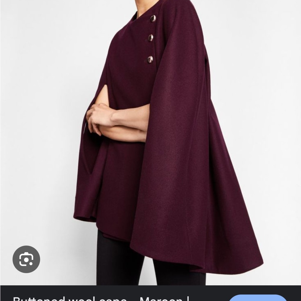 Ted Baker London Burgundy Wool Buttoned Cape
